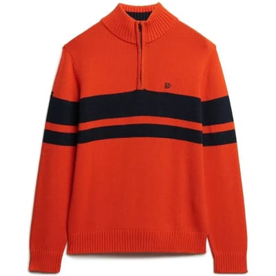 Superdry - Katoenen Gestreepte Trui Met Halve Rits - Heren - Sweaters