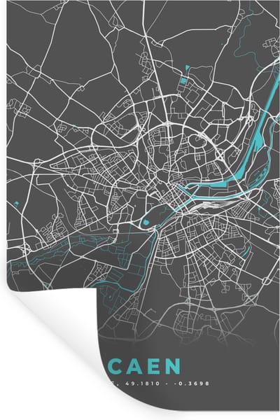 Muurstickers - Sticker Folie - Caen - Frankrijk - Kaart - Stadskaart - Plattegrond - 20x30 cm - Plakfolie - Muurstickers Kinderkamer - Zelfklevend Behang - Zelfklevend behangpapier - Stickerfolie