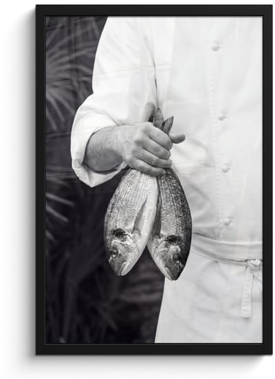 Poster in lijst - Fotolijst 40x60 cm - Posters - Vissen - Chef - Zwart - Wit - Posterlijst zwart - Decoratie - Wanddecoratie woonkamer - Muurdecoratie slaapkamer