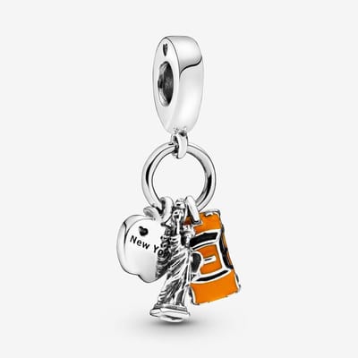 Fler® | Bedel | Past op populaire bedelarmbanden (standaard - 3mm) | New York City Bedel | Hangbedel Charm | 925 sterling zilver | Zwarte & Oranje Emaille | Armband Kraal | Valentijnsdag Cadeau | Sinterklaas kado | Kerstcadeau | Verjaardagsgeschenk