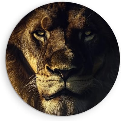 Saammp Muurcirkel Hout - Leeuwen portret - Kunst - Dieren - Natuur - Ø 90 - Wandcirkel - Wanddecoratie Cirkel - Muurdecoratie Woonkamer - Slaapkamer decoratie - Rond Schilderij