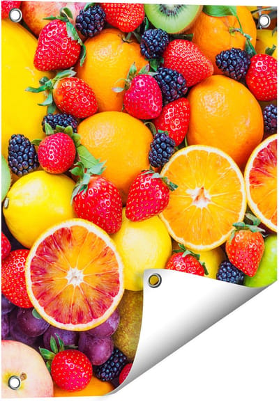 Gards Tuinposter Kleurrijke Fruit Achtergrond - 40x50 cm - Tuindoek - Tuindecoratie - Wanddecoratie buiten - Tuinschilderij