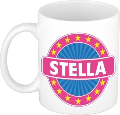 Bellatio Decorations - Stella voornaam - koffiemok - beker - wit/roze - 300 ml - Cadeau - Dames - Collega - Moederdag - Verjaardag