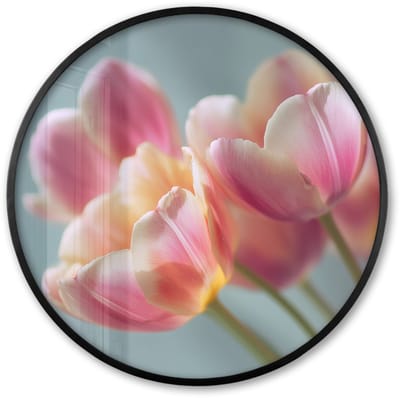 Poster in lijst Rond - Fotolijst 60x60 cm - Posters - Tulpen - Roze - Stelen - Ronde posterlijst zwart - Decoratie - Wanddecoratie woonkamer - Muurdecoratie slaapkamer