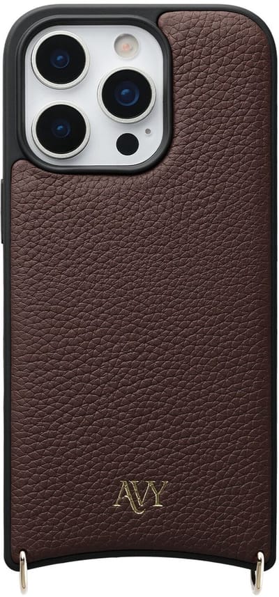 AVY Leren Hoesje | Geschikt voor Apple iPhone 16 Pro | Compatibel met MagSafe | Leather Case | Back Cover | Haakjes voor koord | Chocolate