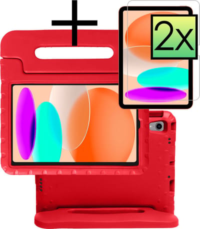 Hoes - Geschikt voor Apple iPad A16/A18 (2022/2025/2026) - 10.9 & 11 inch (10e, 11e & 12e generatie) - Met 2x Screenprotector - Kinderhoes Shockproof Bumper - Kidsproof Case - Tablet Hoesje - Kinder Cover - Rood