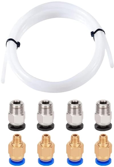 Dailygoody - 3D-printer Teflonbuis - Pneumatische Verbinder Set - Wit - 1 Meter - 4 Stuks PC4-M6 en PC4-M10 - Voor 3D-printers en Pneumatische Sy...