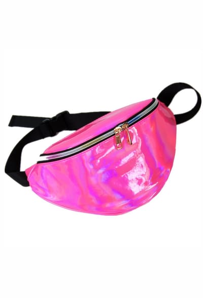 KIMU® Grote Roze Heuptas Glitter - Fanny Pack Heuptasje Hot Pink Tas Tasje Iridescent Holografisch Pvc Metallic Glanzend Cyber Festival