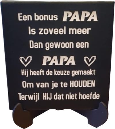 Keramiek spreuken tegel bonus papa - cadeau - incl houten stander