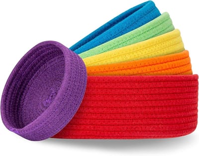 Opbergmanden Katoen - Decoratieve Bakken - Ruimte Organiseren - Set van Zes - Variërende Maten - Regenboog