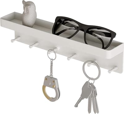 PLAY IT Sleutelrekje Wandkapstok incl. Plakstrip & Schroefjes - Wandrek Wit - 25x6x4.5CM