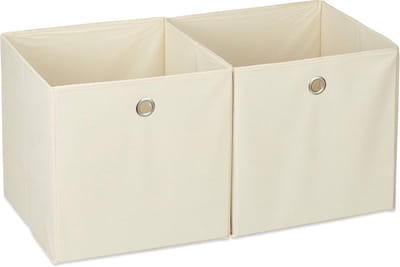 Famanu - Opbergdoos stof set van 2 vierkant kubusvorm 30x30x30cm beige