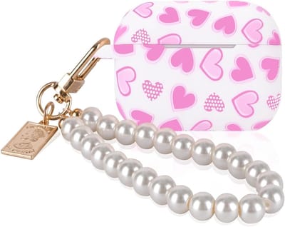 Beschermende TPU Silicone Hoes voor Airpods Pro 1 en 2 met Roze Harttekening en Sleutelhanger, Schokbestendig en Antislip Design