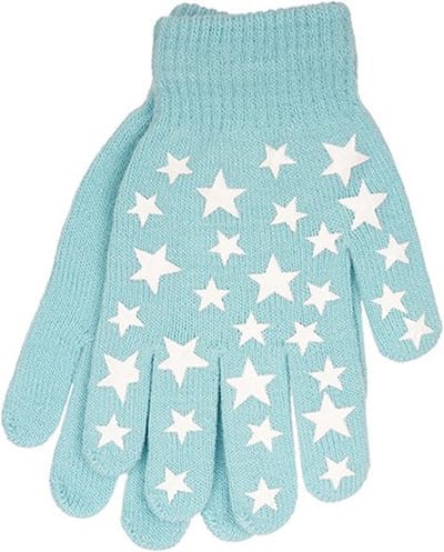Licht blauwe kinderhandschoenen voor jongens en meisjes met witte glow in the dark sterren