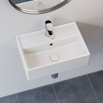 HOROW - Rechthoekige Keramische Wastafel - 450x310x130 mm - Wit-met kraangat en overloop