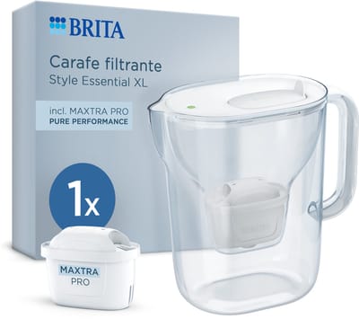 BRITA Waterfilterkan Style Essential Cool - 2,4L - Wit - incl. 1x MAXTRA PRO Pure Performance Waterfilterpatronen - past in de koelkast, met Smart LED Light & klapdeksel