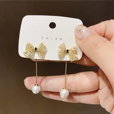 Modetrend Schattige Romantische Glanzende Zirkoon Lotus Lantaarn Bloem Hangende Oorbellen Dames Zoetwater Parel Lange Kwast Oorbellen Sieraden white