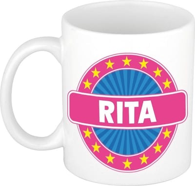 Bellatio Decorations - Rita voornaam - koffiemok - beker - wit/roze - 300 ml - Cadeau - Dames - Collega - Moederdag - Verjaardag