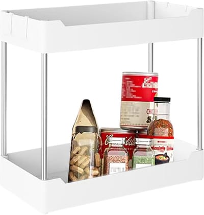 Organizer onder wastafel - Opbergrek gootsteen - Ruimte organiseren - 2 niveaus - 32 x 14 x 30 cm - Wit