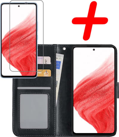 Hoesje Met Screenprotector - Geschikt voor Samsung Galaxy A53 - Luxe Pasjeshouder - Bookcase Portemonee - Flip Case - Kunstleer Book Case - Flipcase - Book Cover - Walletcase - Portemonneehoes - Zwart