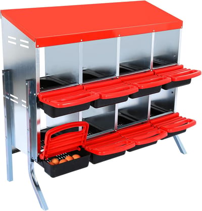 HoerFuriy Legnest voor Kippen - 8 Vakken - Met Wegrolsysteem - Verzinkt Staal - Automatische Eierverzameling - Inclusief Ventilatie & Uitneembare Lade - Wandmontage & Vloerstaand - 107x52x95CM