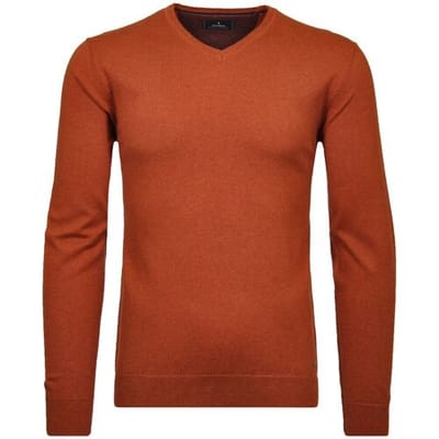 Ragman Trui V-Neck Supersoft Cotton Cashmere Knitted Elbow Patches Terra / male