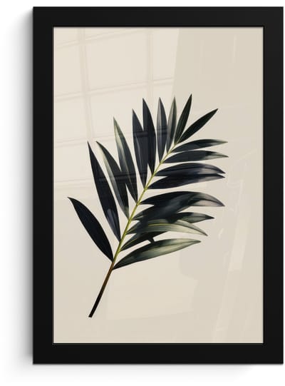 Poster in lijst - Fotolijst 20x30 cm - Posters - Palmblad - Subtiel - Groen - beige - Posterlijst zwart - Decoratie - Wanddecoratie woonkamer - Muurdecoratie slaapkamer