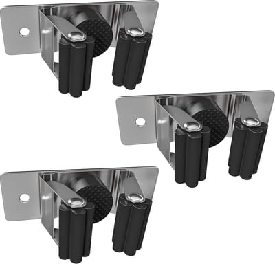 Zwarte Bezemhouder met 1 Clip - 3 Stuks
