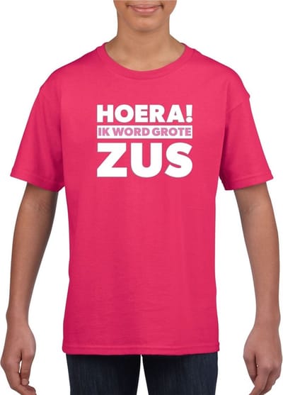Roze Hoera ik word grote zus t-shirt voor meisjes 110/116