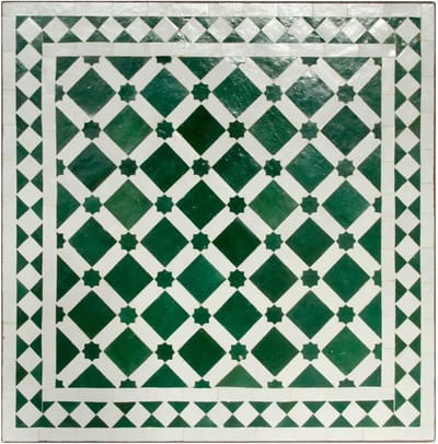Mozaïektafel Vierkant - Balkontafel Mozaïek - Terras en Tuin - Handgemaakt Marokkaans Design - 60x60x50 cm - Groen Wit