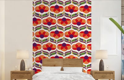Behang - Fotobehang Retro - Flower Power - Vintage - Kleuren - Breedte 140 cm x hoogte 220 cm
