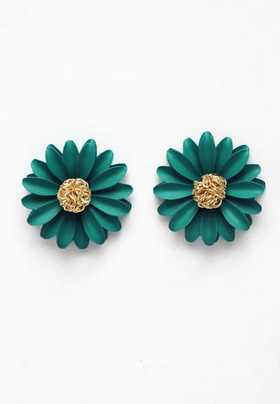 AVANT-GARDE PARIS Oorstekers - Bloem Oorbellen - Groen - Goudkleurig - 1,5 cm - Zonder Stenen - Voor Vrouwen