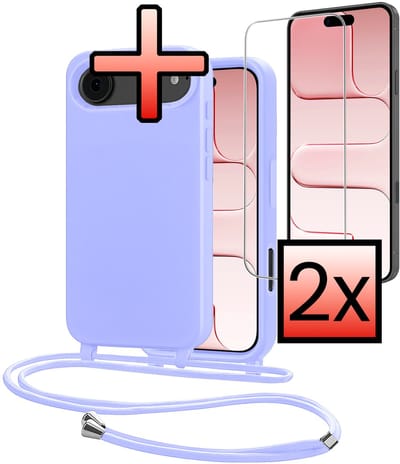 Hoes Geschikt voor iPhone Air Met Telefoonkoord Met 2x Screenprotector - Siliconen Hoesje Backcover Met Ketting - Lila