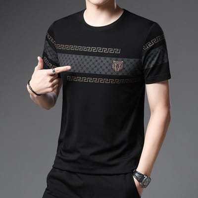 Kortemouw T-shirt Heren Zomer Nieuw Jong en Middelbaar Rondhals Heren Casual Bedrukt Slim T-shirt XL gray