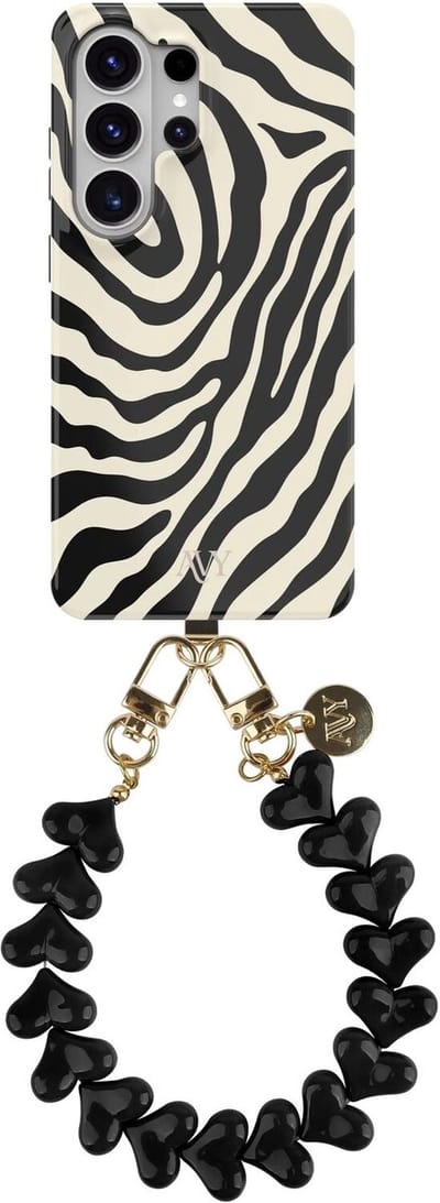 AVY Hoesje Met Telefoonkoord | Geschikt voor Samsung Galaxy S26 Ultra | Compatibel met MagSafe & Qi2 | Hard Shell Back Cover | Stijlvol Bijpassend Koord Polsbandje (30CM) | Zebra Hearts
