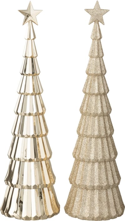J-Line decoratie Kerstboom + Ster - kunststof - beige - 2 stuks