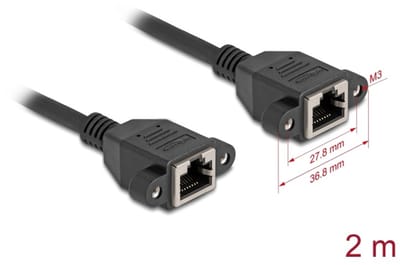 Delock Network Extension Cable S/FTP RJ45 jack to RJ45 jack Cat.6A flat design 2 m black