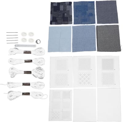 Complete Sashiko Starter Kit voor Handborduren met Draad, Naalden en Dikkere Stof voor Quilten en Creatieve Projecten