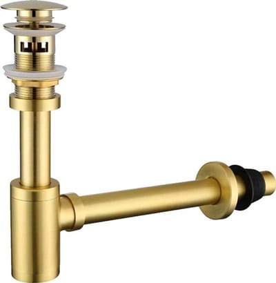 Pop-up afvoerplug met overloop, geschikt voor wastafels in de badkamer, geborsteld goud, universele sifon, 1-1/4 inch.