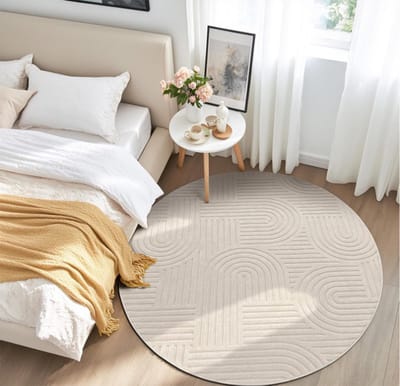 Rond tapijt, pluizige moderne wasbare tapijten, woonkamer, beige, antislip, voor slaapkamer, niet pluizende zachte tapijten, 160 x 160 cm