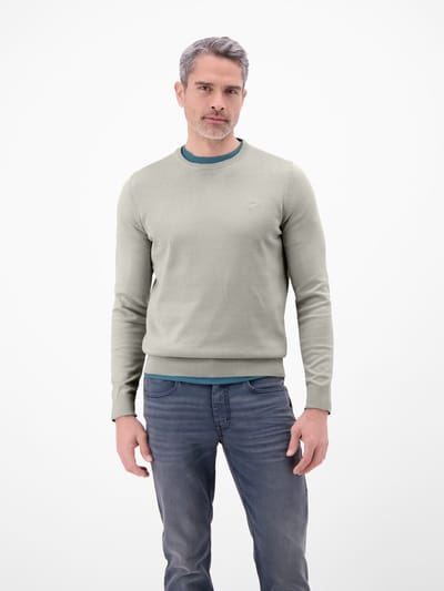 LERROS Gebreide herentrui van katoen met ronde hals , Maat: M , Kleur: PEARL GREY , 100% katoen