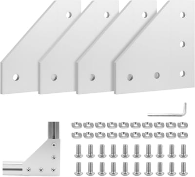 Hoekbeugels set van 4, verbindingselementen voor aluminium profielen, 40 x 40 mm, L-profiel, bevestigingsplaten met moeren en schroeven voor 9 mm sleuf