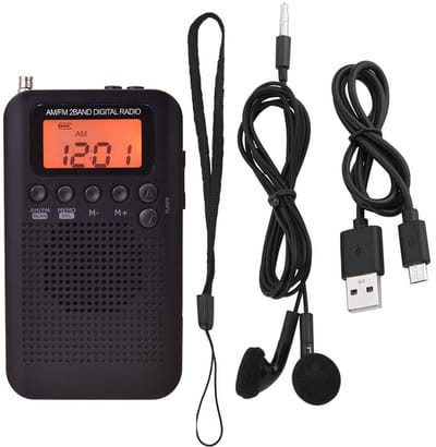 Noodradio Met koptelefoon - AM FM Radio - Timing - Digitale Wekker - Radio op Batterijen - Kleine Draagbare Radio - Batterij Radio - Radio op Batterijen voor Rampen - Zakradio - Met Koptelefoonaansluiting - 1.5cm*6cm*10.5cm