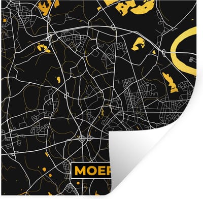 Muurstickers - Sticker Folie - Moers - Plattegrond - Kaart - Stadskaart - Goud - Duitsland - 100x100 cm - Plakfolie - Muurstickers Kinderkamer - Zelfklevend Behang XXL - Zelfklevend behangpapier - Stickerfolie