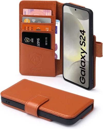 MobyDefend Hoesje - Geschikt voor Samsung Galaxy S24 - Luxe Leren Wallet Bookcase - Lichtbruin