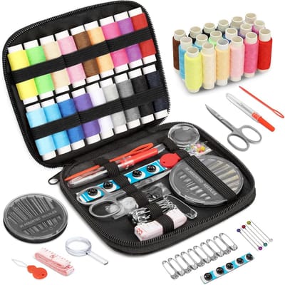 Complete Reisset voor Beginners - Professionele Naaikits met Naalden, Garens, Scharen, Meetlint en Duwvoet (18 Kleuren)
