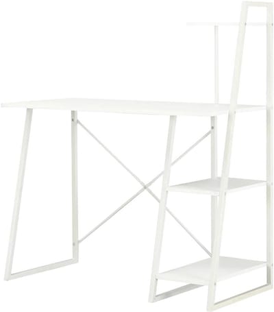 Bureau met rek - Werkplek tafel - Thuiswerken organiseren - Geïntegreerde opbergplanken - 102 x 50 x 117 cm - Wit
