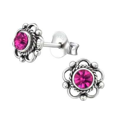 Aramat Jewels | Oorbellen | Zilveren Bloemoorbellen Fuchsia 7mm | | | |7mm | Zilver | Volwassenen, Kinderen | Verkleurd niet