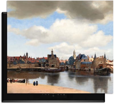 KitchenArt - Gezicht op Delft - 52x35 cm - Kookplaat Beschermer - Luxe Afdekplaat Inductieplaat - Anti-slip & Oprolbaar - Beschermmat Inductiekookplaat