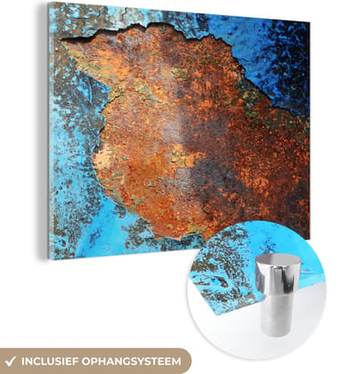 MuchoWow® Glasschilderij 120x90 cm - Schilderij acrylglas - Industrieel - Metalen - Roest - Vintage - Foto op glas - Schilderijen